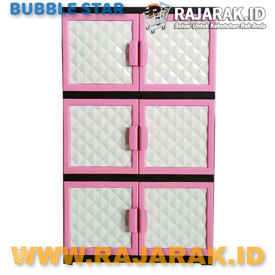 BUBBLE STAR VENUS HEXA KARAKTER 3 SUSUN - LEMARI PLASTIK - LEMARI BAJU WARNA MERAH MUDA - PINK