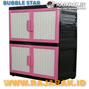 BUBBLE STAR VENUS ROTAN KARAKTER 2 SUSUN - LEMARI PLASTIK - LEMARI BAJU WARNA MERAH MUDA - PINK