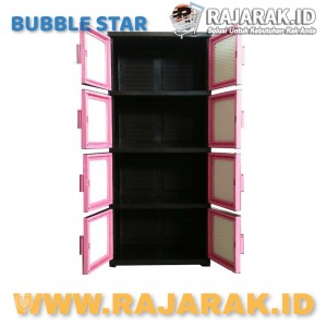 BUBBLE STAR VENUS ROTAN KARAKTER 4 SUSUN - LEMARI PLASTIK - LEMARI BAJU WARNA PINK - MERAH MUDA