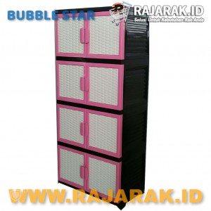 BUBBLE STAR VENUS ROTAN KARAKTER 4 SUSUN - LEMARI PLASTIK - LEMARI BAJU WARNA PINK - MERAH MUDA