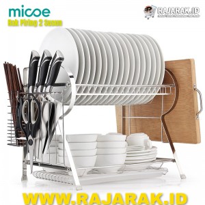 Micoe Rak piring 2 susun pengering piring peralatan makan Rak piring Rak mangkuk Rak dapur rak serbaguna