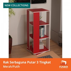 FUNIKA RAK SERBAGUNA PUTAR 3 TINGKAT - MERAH PUTIH TIPE 22001 RD-WH