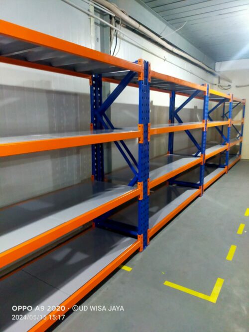 RAK BESI GUDANG MEDIUM DUTY TIPE ZA-500, Kapasitas 500 KG/SUSUN SHELVING x 4 LEVEL ATAU 2 TON/UNIT RAK: Solusi Kokoh & Modular untuk Gudang Modern