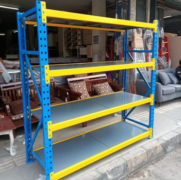 RAK BESI GUDANG MEDIUM DUTY TIPE ZA-300 (PRODUK LOKAL) – KAPASITAS 300 KG / SHELVING ATAU 1,2 TON / UNIT, 4 LEVEL, UKURAN 200x50x200 CM & 200x60x200 CM (WARNA & UKURAN BISA CUSTOM)