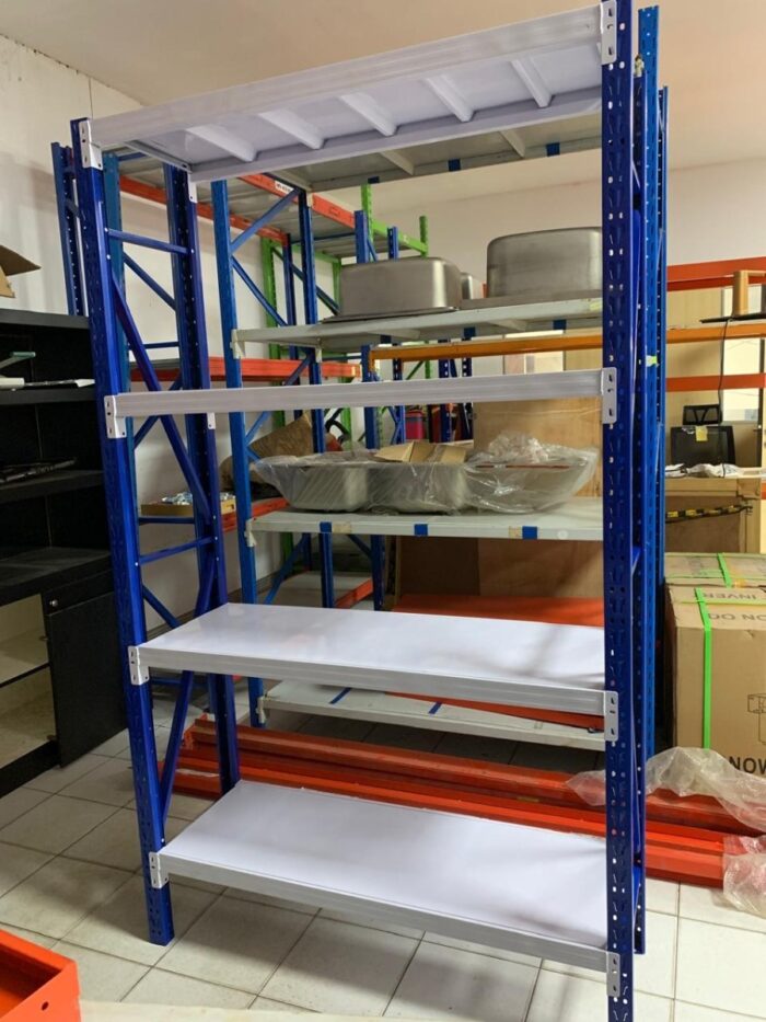 RAK BESI SUSUN GUDANG LIGHT DUTY TIPE JF-200, 4 SUSUN SHELVING, KEKUATAN 200 KG / LEVEL, UKURAN 200 x 60 x 200 CM