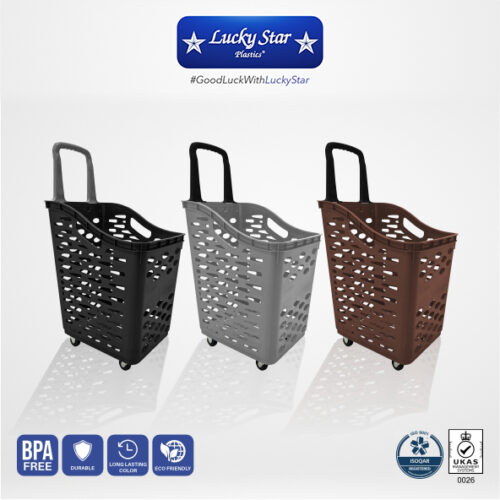 TROLI KERANJANG BELANJA PLASTIK SUPERMARKET LUCKY STAR 6790-DX VOL. 70 LITER, WARNA COKLAT, ABU & HITAM | RAJA RAK INDONESIA