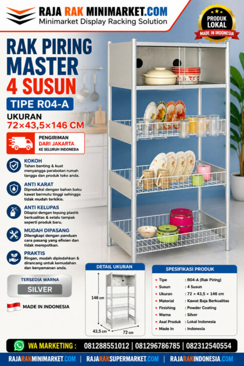 RAK PIRING MASTER 4 SUSUN TIPE R04-A UKURAN 72×43,5×146 CM | RAJARAK.ID | MINIMAL ORDER 2 SET (1 PACK) | JUAL & KIRIM KE SELURUH INDONESIA