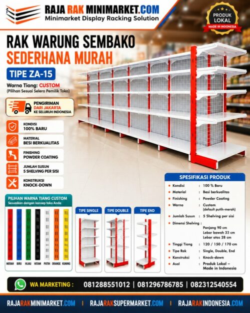 RAK WARUNG SEMBAKO SEDERHANA MURAH TIPE ZA-15: Solusi Rak Display Hemat, Rapi, Kokoh, dan Fleksibel untuk Warung, Kios, Kantin, serta Toko Kecil