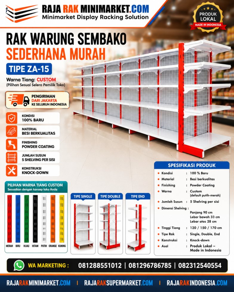 RAK WARUNG SEMBAKO SEDERHANA MURAH TIPE ZA-15: Solusi Rak Display Hemat, Rapi, Kokoh, dan Fleksibel untuk Warung, Kios, Kantin, serta Toko Kecil